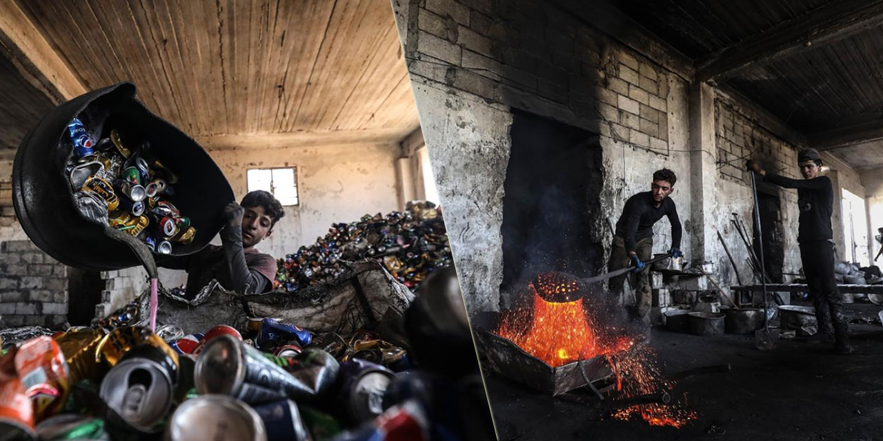 Çöpe atılan teneke kutular Suriye'de mutfak gereçlerine dönüşüyor