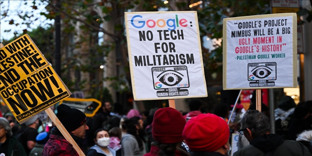 israilin daha çok Filistinli öldürmek için kullandığı Google'ın 'Nimbus Projesi' protesto edildi