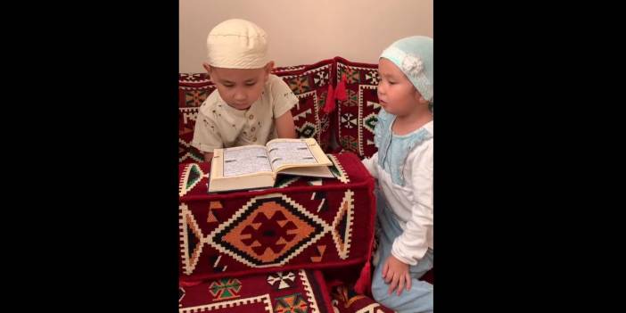 Maşallah: Kazakistanlı abi ve kız kardeşinin Kur'an'ı ezberleme çalışması