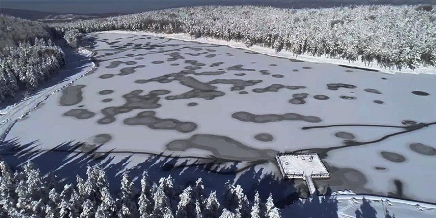 Topuk Yaylası'ndaki gölet buz tuttu